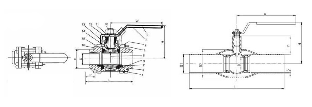 焊接球(qiu)閥結構圖 焊(han)接球閥結構(gòu)圖